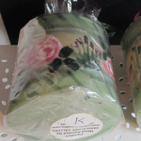 Stylized flowers, 3" Pillar Candle, Hand Painted, Party, Nature, Codes K, U - Picture 3 of 4